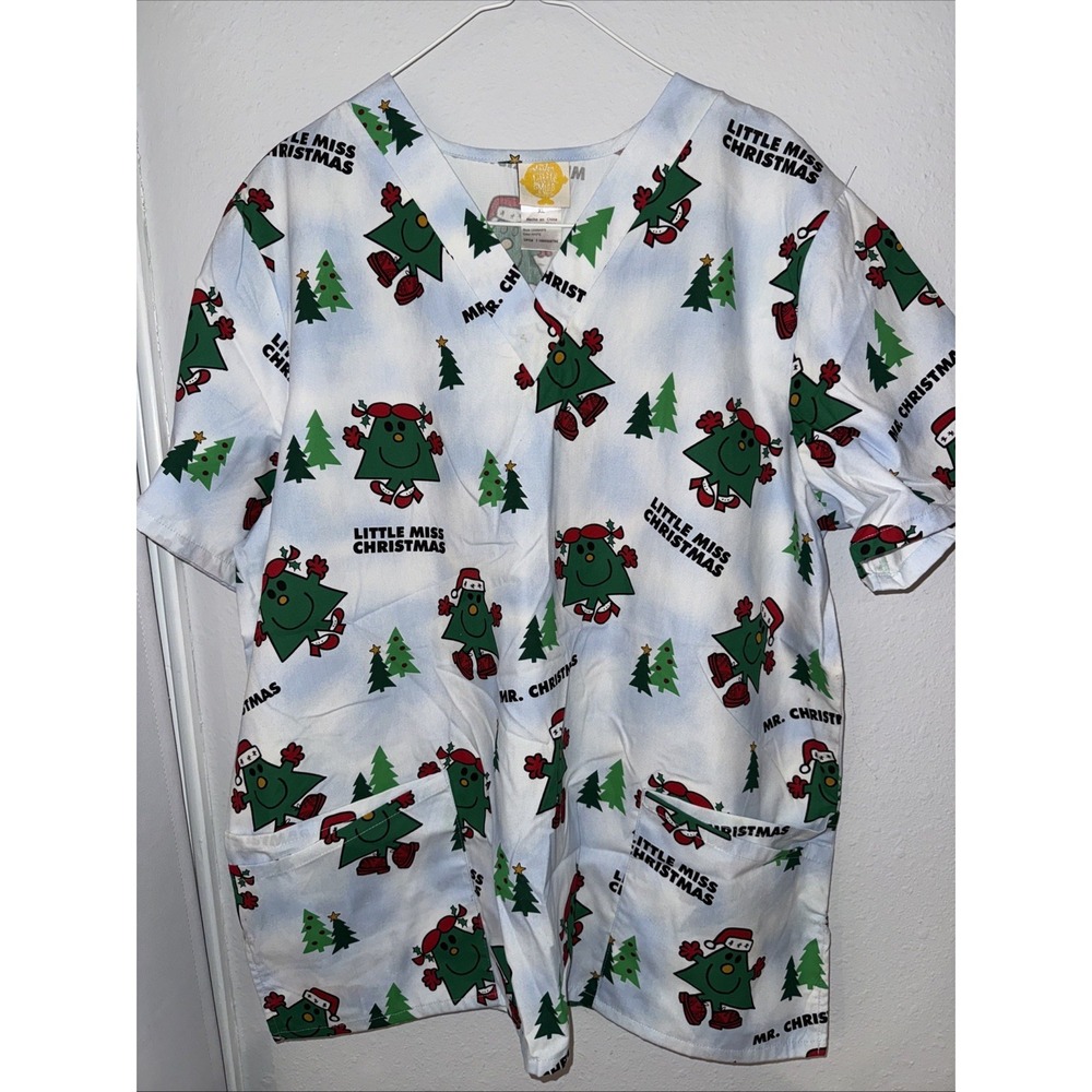 Christmas Scrub Top XL Little Miss Christmas By Mr. Ken Holiday Medical Scrubs